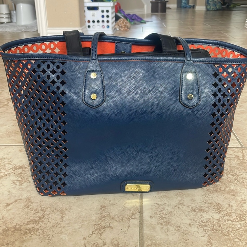 Big Buddha perforated blue and orange bag with vegan leather